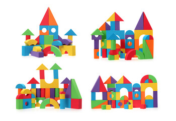 The toy castle from color blocks isolated on a white background 