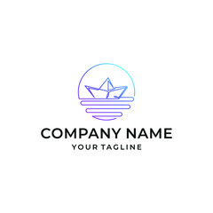 Fototapeta premium Paper boat line art logo design