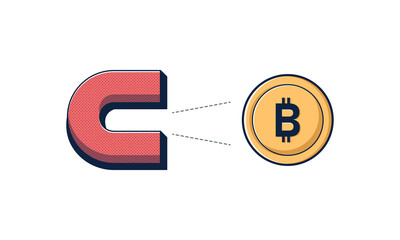Vector illustration of magnet attracting bitcoin
