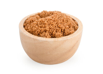 wooden bowl of brown sugar isolated on white background