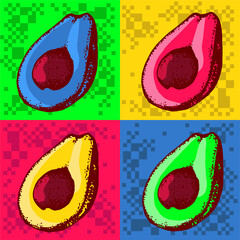 Avocado fruit. Bright, vector illustration in pop art style.