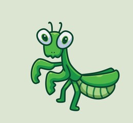 cute baby playing mantis green. isolated cartoon animal nature illustration. Flat Style suitable for Sticker Icon Design Premium Logo vector. Mascot Character