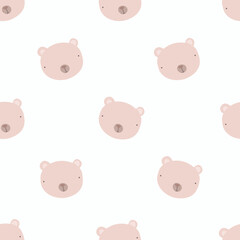 Seamless pattern with cute bear, teddy. simple flat vector. Hand drawing for children. animal theme. baby design for fabric, textile, wrapper, print.