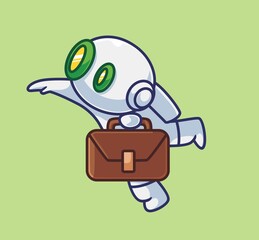 cute astronaut robot employee with his suitcase. Isolated cartoon person illustration. Flat Style suitable for Sticker Icon Design Premium Logo vector
