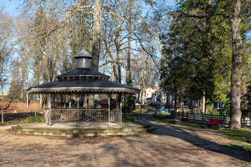 A bandstand in a park in the town of Bourbon-Lancy in Burgundy, France