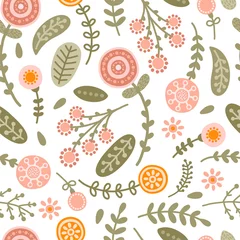 Naadloos Fotobehang Airtex Pastel Naadloze patroon met bloemen in vlakke stijl. Illustratie met lentebloemen in pastelkleuren voor stof, behang en textiel. Vector