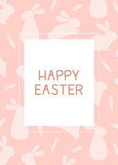 Postcard template with silhouette of Easter rabbit in gentle pastel colors. Illustration spring bunny in gentle pastel colors with space for your text. Vector