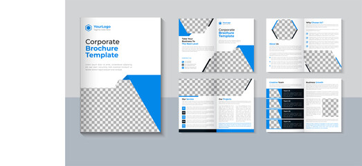 Corporate 8 page brochure design,  Business profile brochure template, Blue color