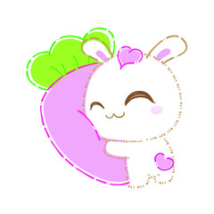 Cute cartoon rabbits, Kawaii bunny, vector clip art illustration.