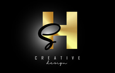Golden Letters HS Logo with a minimalist design. Letters H and S with geometric and handwritten typography.