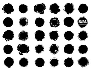 Grunge circle frames. Round shapes. Grunge textured hand drawn elements set isolated on white background, Vector illustration.