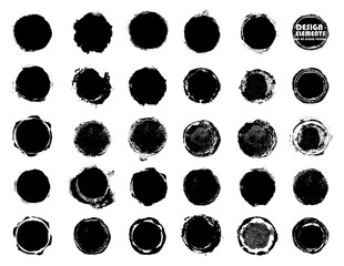 Grunge circle frames. Round shapes. Grunge textured hand drawn elements set isolated on white background, Vector illustration.