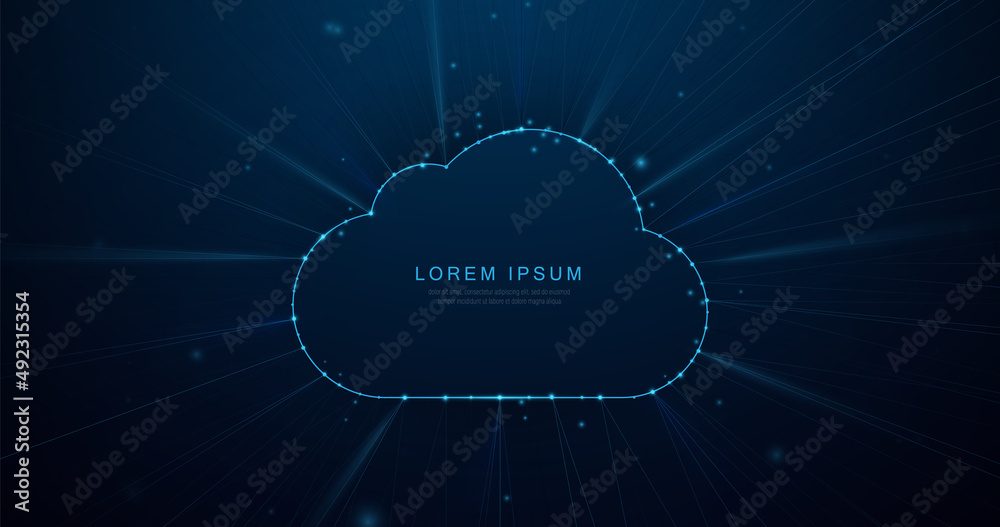 Poster cloud computing. lines, triangles and particle style design. illustration vector