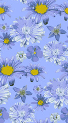 Fototapeta na wymiar Исходные названия: Fantastic flowers. Seamless abstract pattern. Suitable for fabric, mural, wrapping paper and the like. Blue color.