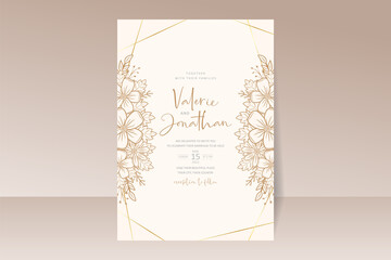 Wedding invitation template with floral outline decoration