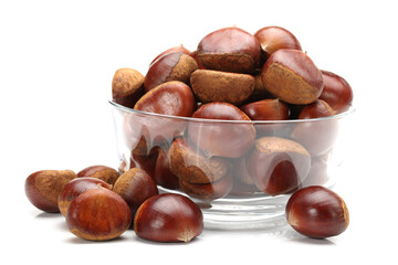 Fresh chestnuts on white background