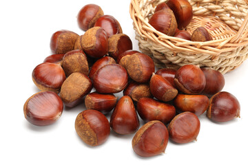 Fresh chestnuts on white background