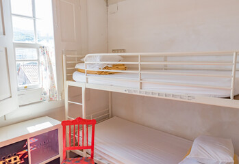 Typical hostel dormitory room interior