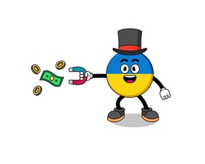 Fototapeta na wymiar Character Illustration of ukraine flag catching money with a magnet