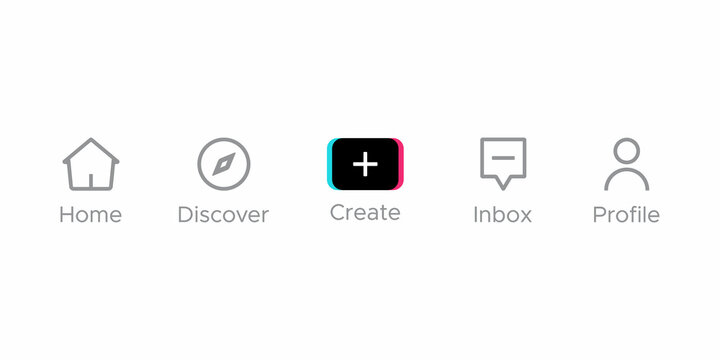 Menu Button Icon of Tiktok. Home, Discover, Create, Inbox, and Profile in Line Style