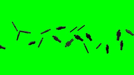 Obraz premium Black human shaped objects on green chroma key background. 3D illustration for background.