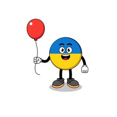 Cartoon of ukraine flag holding a balloon