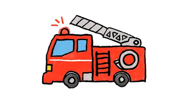 消防車　緊急車両の手描きイラスト　水彩画