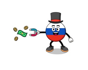 Fototapeta na wymiar Character Illustration of russia flag catching money with a magnet