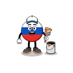 Character mascot of russia flag as a painter