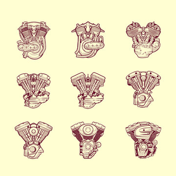 set of engine patch motorcycle revolution by year. retro vintage vector illusration
