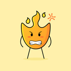 cute fire cartoon with angry expression and grinning teeth. suitable for logos, icons, symbols or mascots