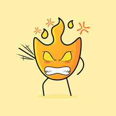 cute fire cartoon with very angry expression.hand shaking, eyes bulging and teeth grinning.  suitable for logos, icons, symbols or mascots