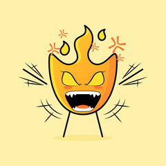 cute fire cartoon with very angry expression. hands shaking, mouth open and eyes bulging. suitable for logos, icons, symbols or mascots