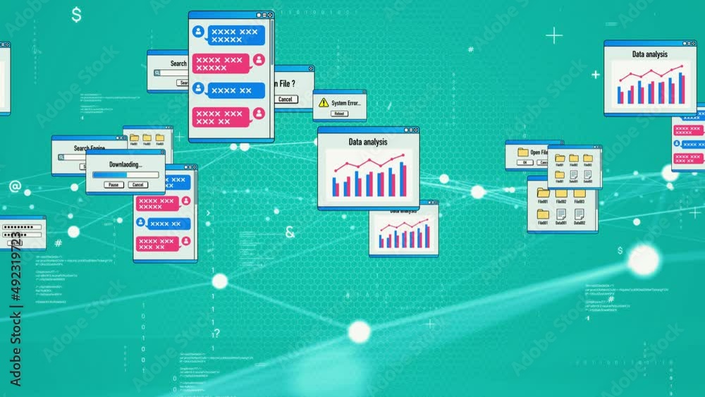 Poster dialogs of software and communication network concept.