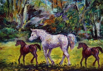 Art painting Fine art Oil color running horse 