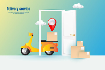 delivery to the door by scooter concept, order tracking,Logistics and delivery Vector. illustration