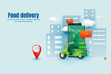 Online delivery service vector illustration with scooter and mobile, E-commerce concept,online order tracking,Logistics and Delivery