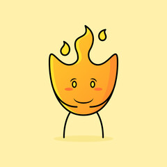 cute fire cartoon with both hands on stomach, smile and happy expression. suitable for logos, icons, symbols or mascots