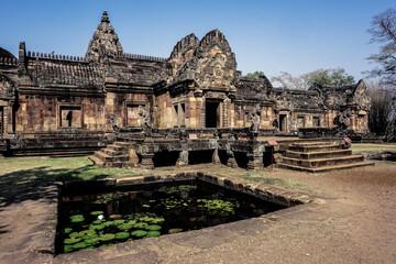 Fototapeta premium Prasat Hin Phanom Rung or Phanom Rung Historical Park It is an old stone castle built mostly from pink sandstone. It is located on the site of an extinct volcano in Buriram Province. This area in the 