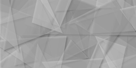 Abstract gray white background with white triangle in random pattern. Scatter falling gray triangle particles.