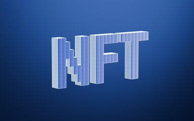 NFT nonfungible tokens concept with blue background, 3d rendering.