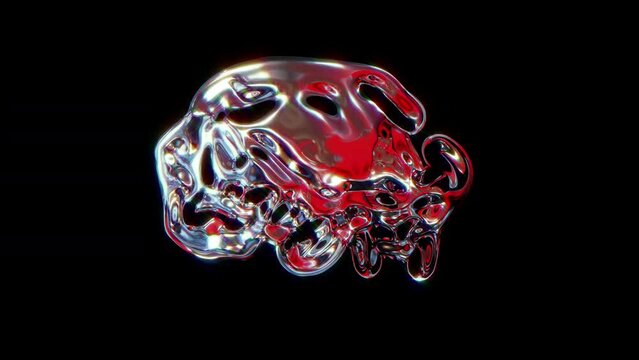 Abstract silhouette cat skull isolated on black background. Modern art concept. Liquid chrome metal figure animal head. Digital 3d animation.