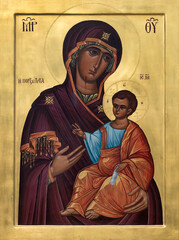 Painted Icon of the Mother of God Pantanassa, Vsetsaritsa, Queen of All - obrazy, fototapety, plakaty