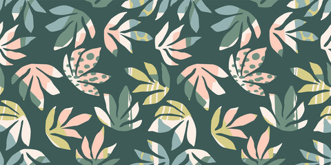 Künstlerisches nahtloses Muster mit abstrakten Blättern. Modernes Design für Papier, Cover, Stoff, Innendekoration und andere