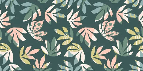 Tapeten Pastell Künstlerisches nahtloses Muster mit abstrakten Blättern. Modernes Design für Papier, Cover, Stoff, Innendekoration und andere