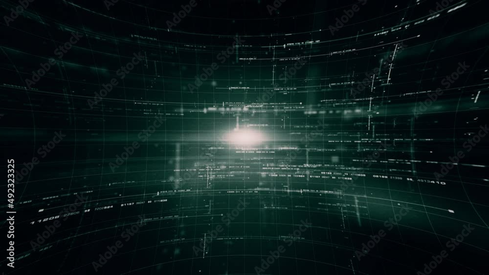 Aufkleber Futuristic artificial neural networks simulation, artificial intelligence deep learning performing analytic computational head up display loop background