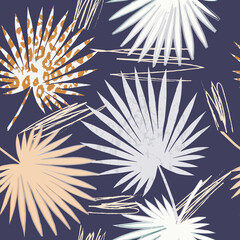 Contemporary palm leaves seamless pattern, hand drawn abstract leaf, repeating pattern for textiles, product packaging, vector illustration