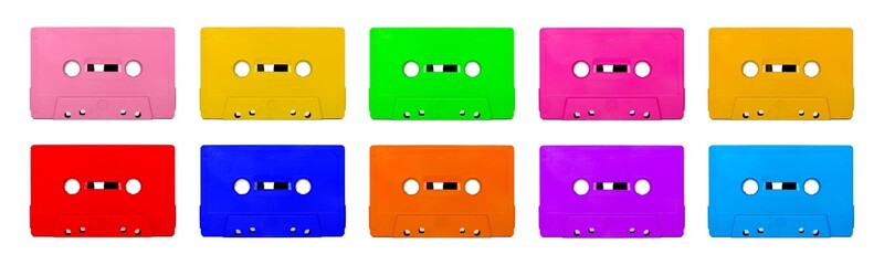 Vintage colorful 1980s Cassette tape isolated on a white background