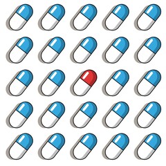 A set of blue and red capsules. Vector image.