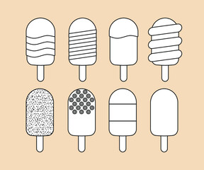 Set of different ice cream. Line style Ice cream icon set 